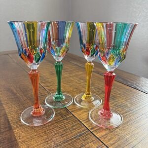 CC ZECCHIN MURANO Fluted Rainbow Pattern Wine Glasses Set of‎ 4 Rare Free Ship